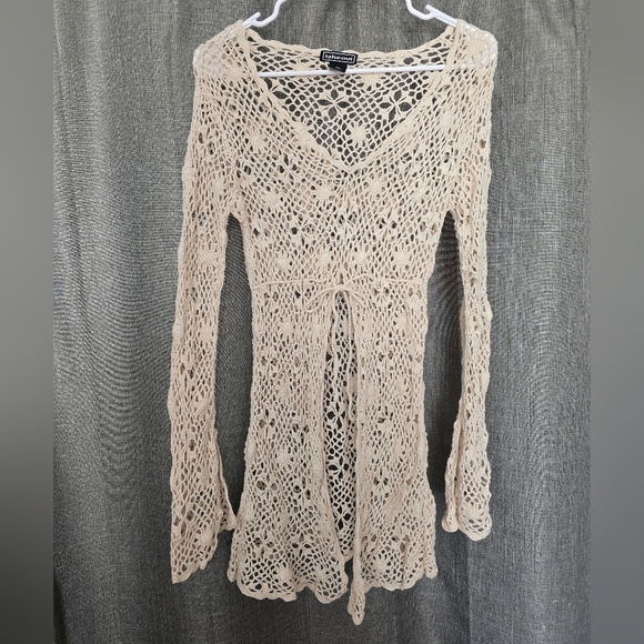 Vtg Y2k Set Of 2 Take Out Open Knit Long Sleeve Tops Ivory & Black Sz M Fairy - Picture 7 of 11